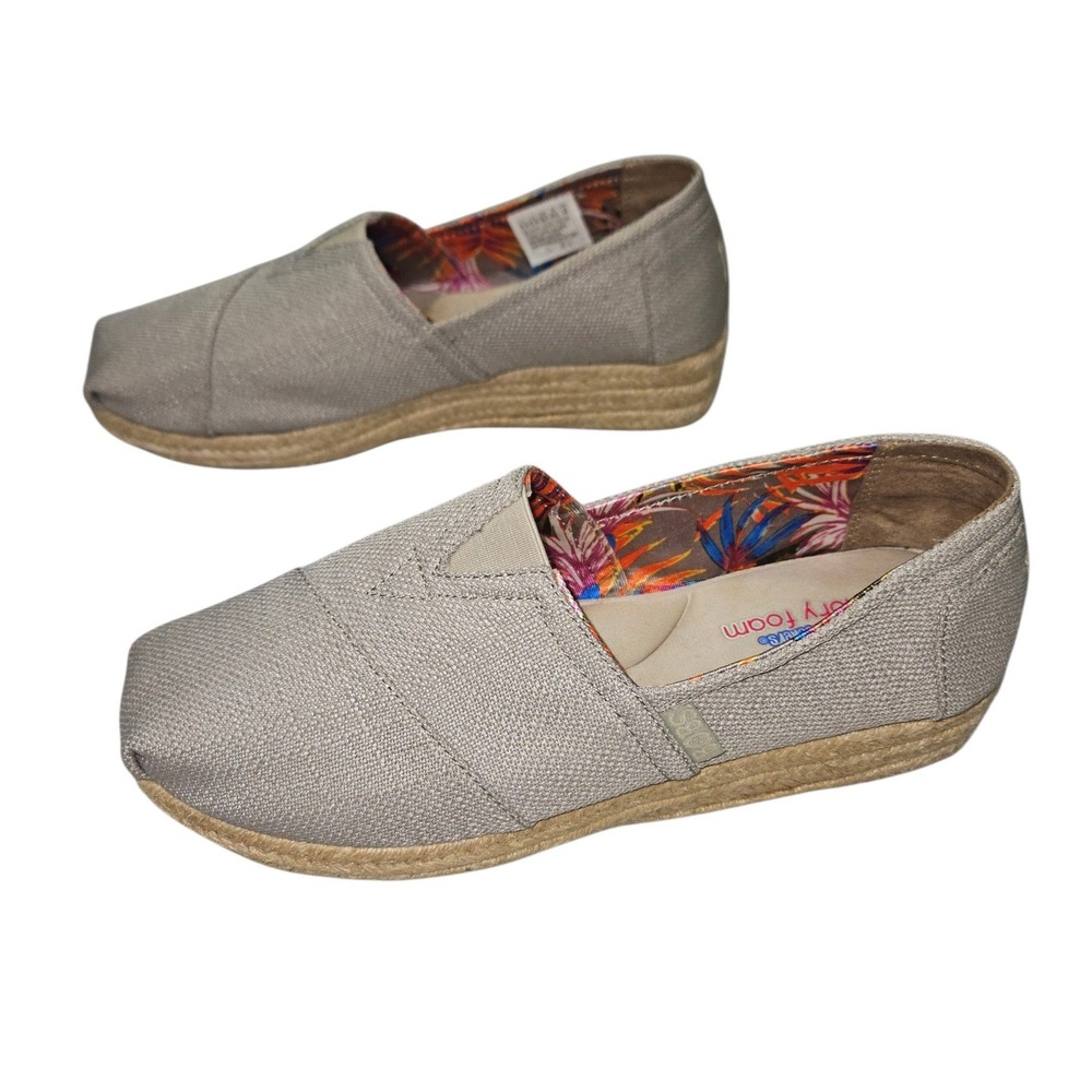 Skechers BOBS Highlights Sun Rays Espadrille Wedge Slip On Taupe Sz 8.5